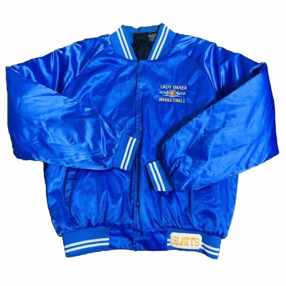 VTG Brooklyn Basketball 90s Lady Canes Varsity Bomber Jacket Sz XL Auburn Royal - Picture 2 of 15